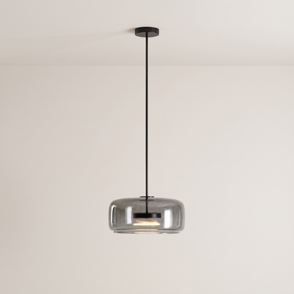 Dante 38 cm pendant, black and smoked grey glass