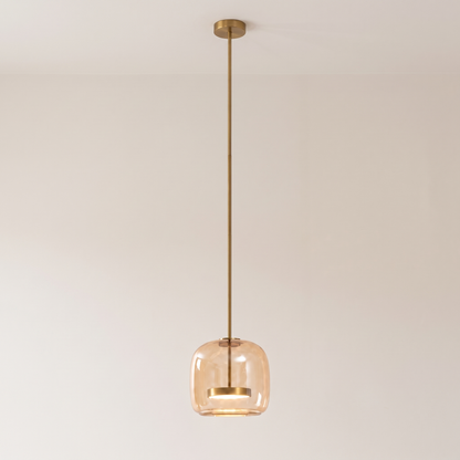 Dante 26 cm pendant, gold and amber glass