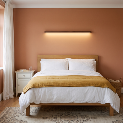 Alessio walnut wall light above a bed