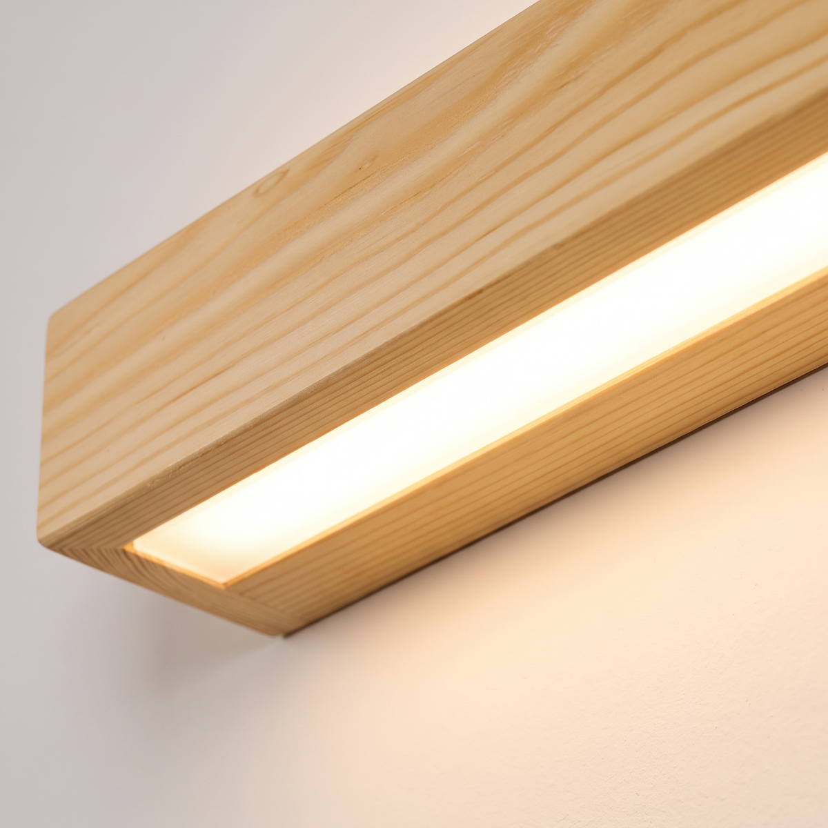 Close-up of Alessio real wood with the light strip glowing