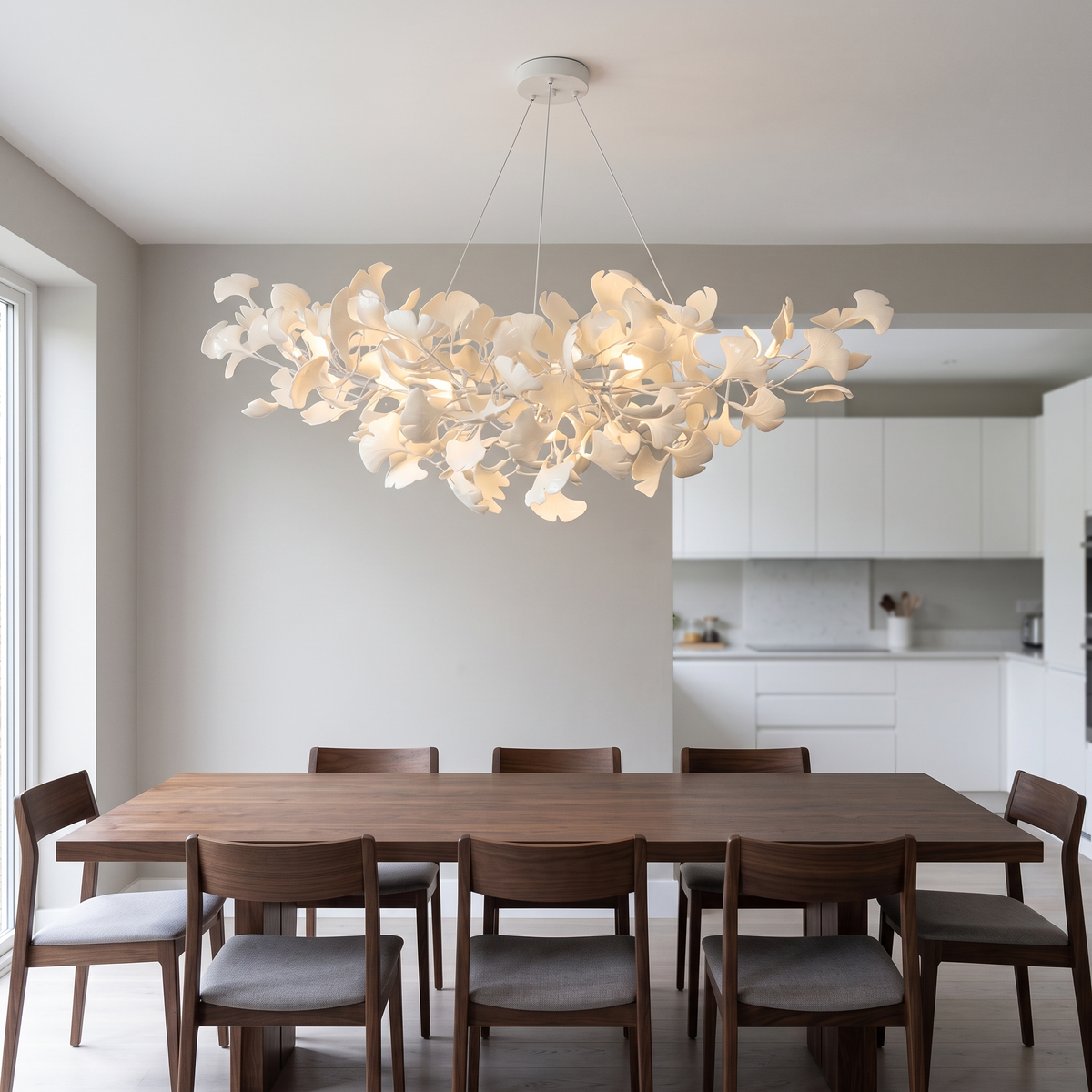 Seraphina 180–200 cm white over a dining table