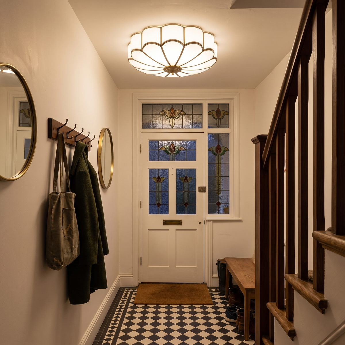 Rosalind flush ceiling light in an entrance hall