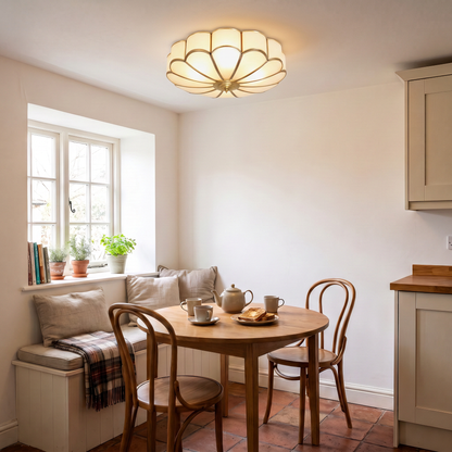 Rosalind flush ceiling light above a breakfast table