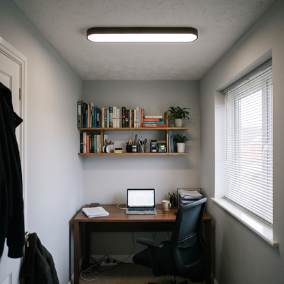 Elodie dark wood oval ceiling light in a small home office