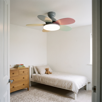 Flora petal ceiling fan light – on a child's bedroom ceiling