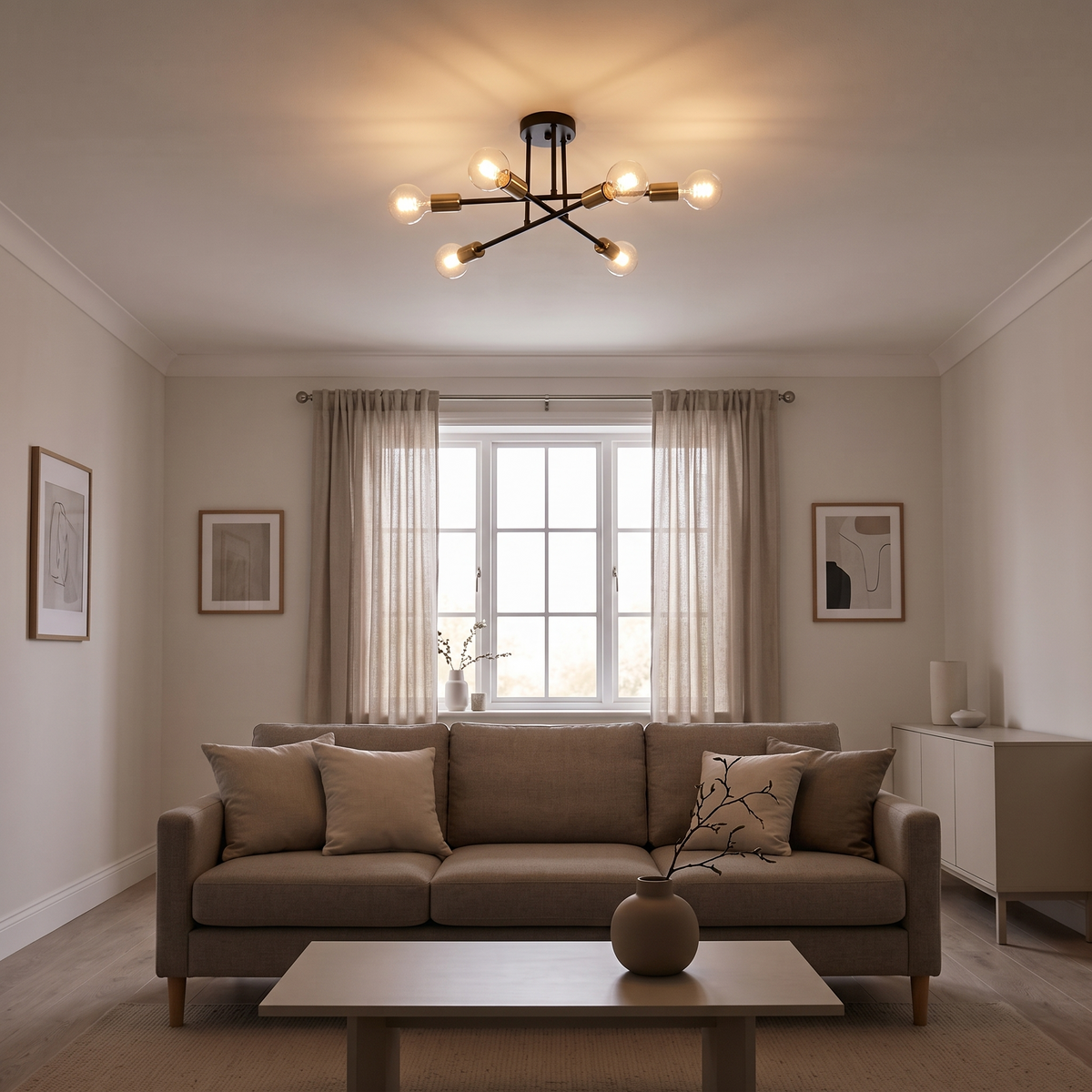 Marcel sputnik ceiling light – glowing in a living room