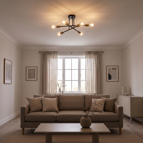 Marcel sputnik ceiling light – glowing in a living room