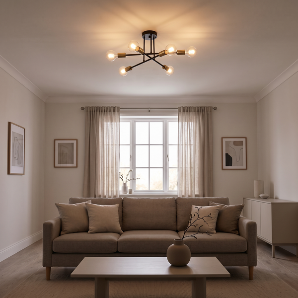 Marcel sputnik ceiling light – glowing in a living room