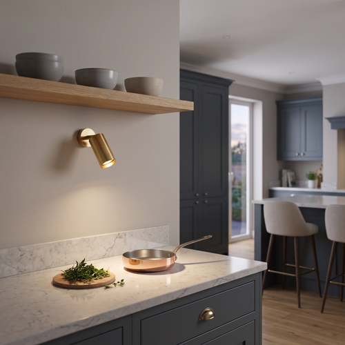 Remy brass adjustable spot light – lighting a kitchen worktop