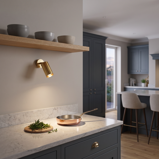 Remy brass adjustable spot light – lighting a kitchen worktop