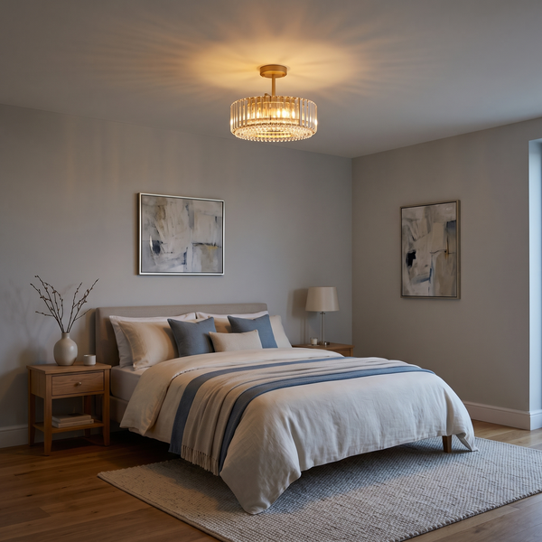 Tatiana gold crystal drum ceiling light – sparkling in a bedroom
