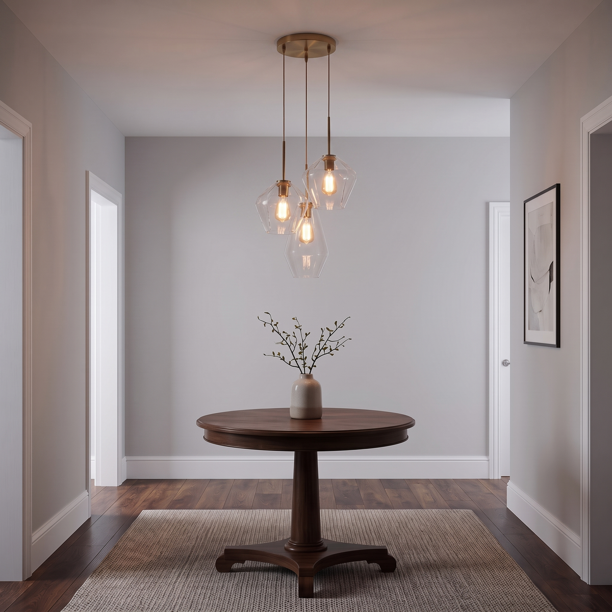 Beatrix faceted glass cluster pendant – glowing above an entry table