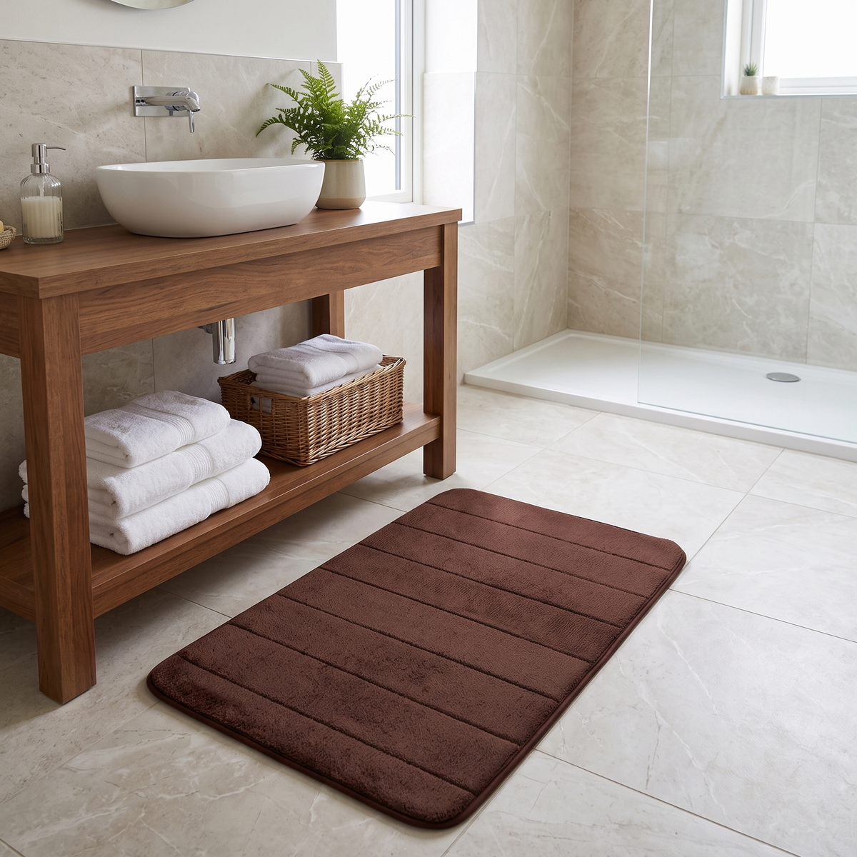 Iona microfibre bath mat – in front of a vanity