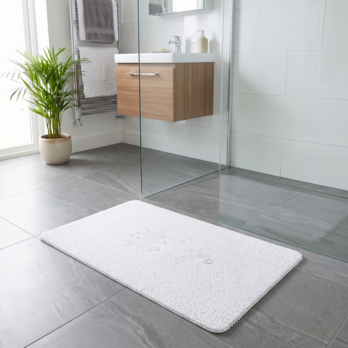 Olwen cushioned shower mat – in a walk-in shower