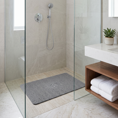 Jemima quick-drain shower mat – in a walk-in shower