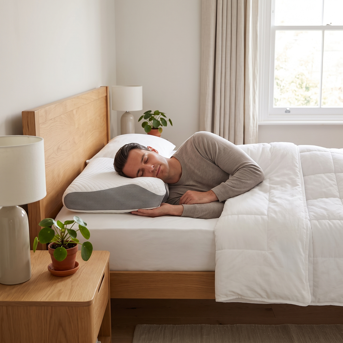 Talulla contour foam pillow – supporting a sleeper in bed