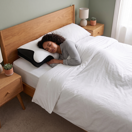 Saoirse cool pillowcase – on a contour pillow in use