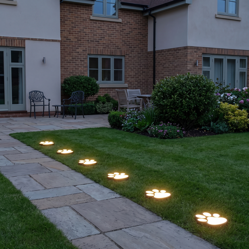 Piers paw print solar lights – glowing along a garden path