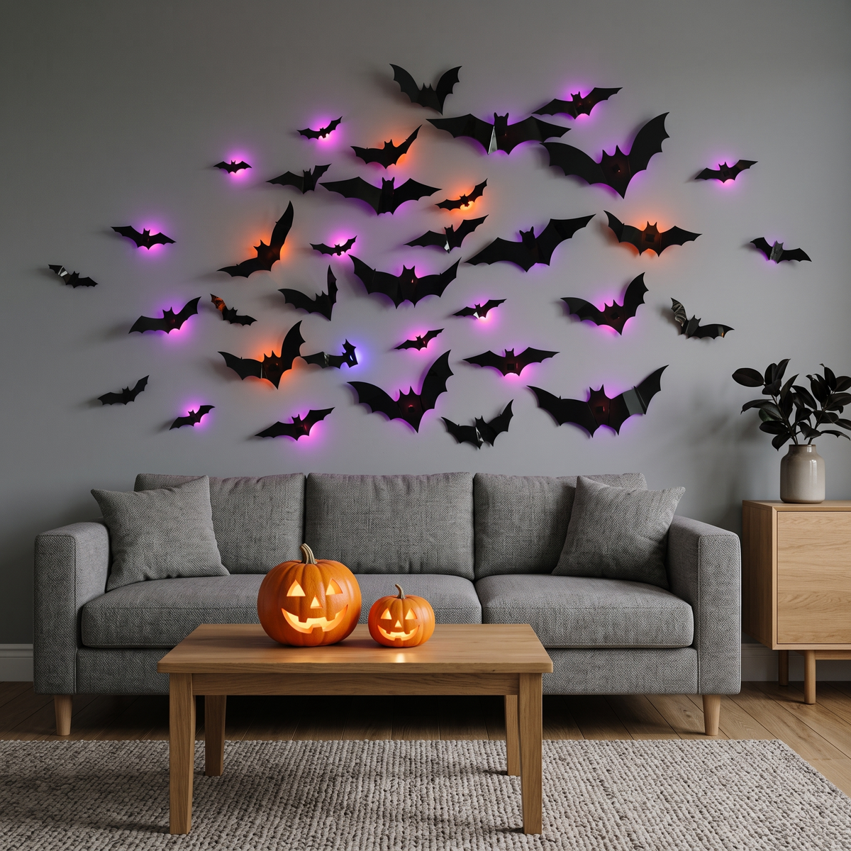Nevin LED bat Halloween lights – flying across a living room wall