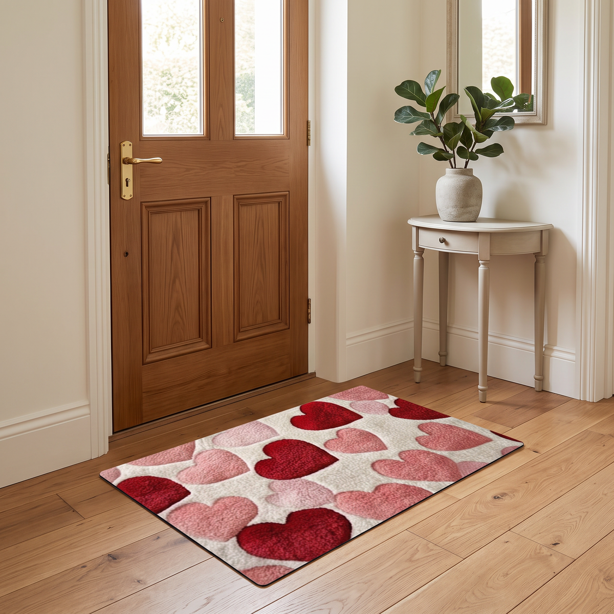 Kerensa heart pattern door mat – inside a front door
