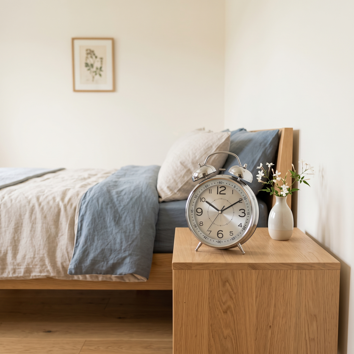 Georgiana vintage alarm clock – on a bedside table