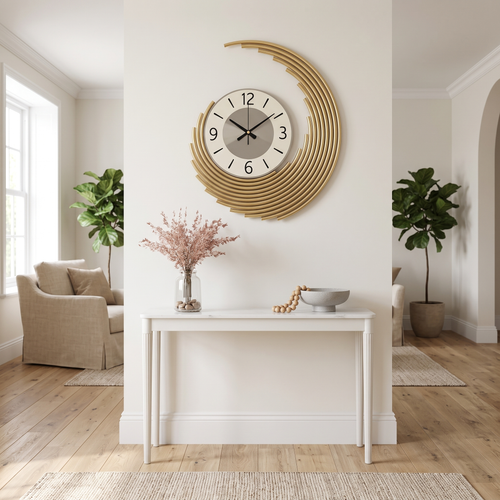 Bertram 3D metal wall clock – above a hallway console