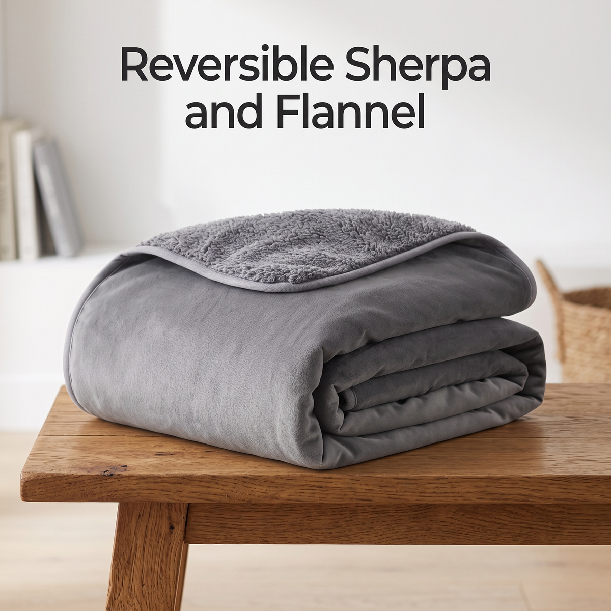 Hester Reversible Sherpa Blanket for Sofas with Flannel