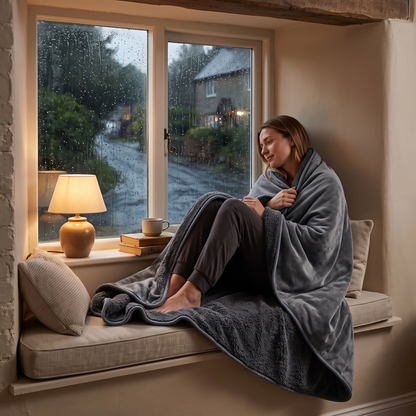 Hester Reversible Sherpa Blanket for Sofas with Flannel