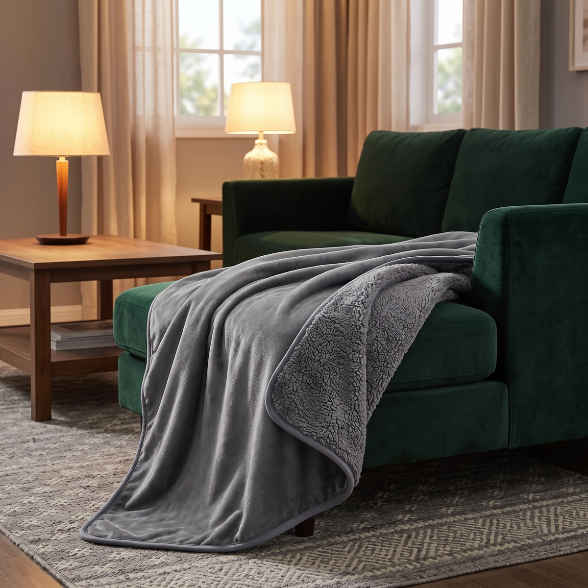 Hester Reversible Sherpa Blanket for Sofas with Flannel
