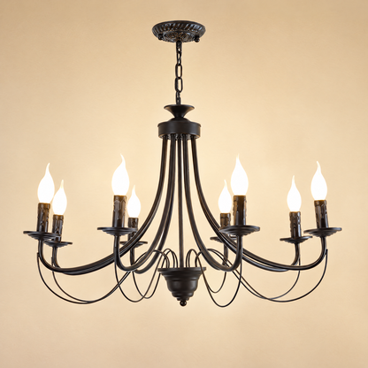 Ramona 8-light black candle chandelier – lit