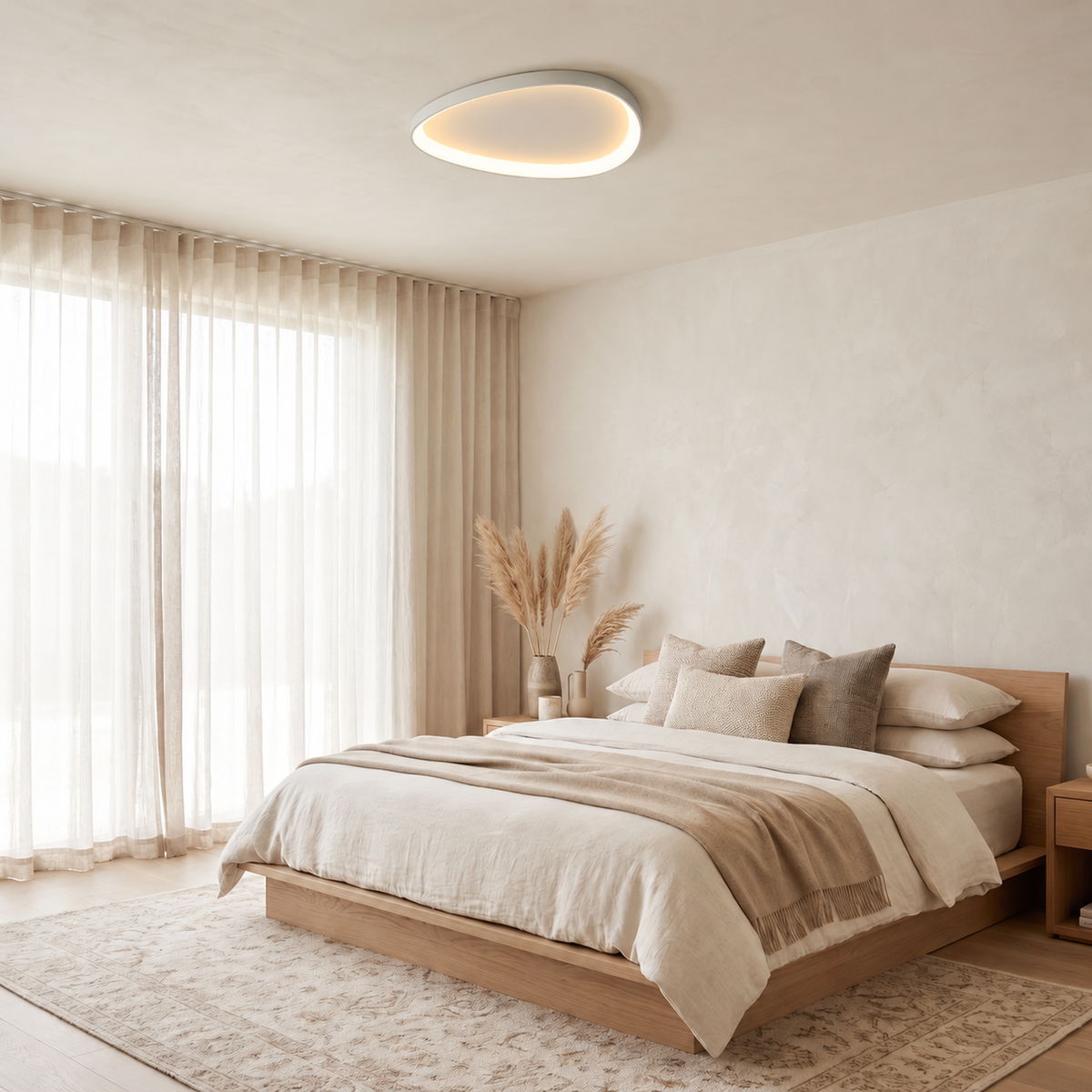 Linara slim LED flush mount ceiling light in a styled interior