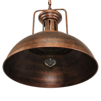 Rafferty rustic dome pendant light – seen from below, showing the copper interior