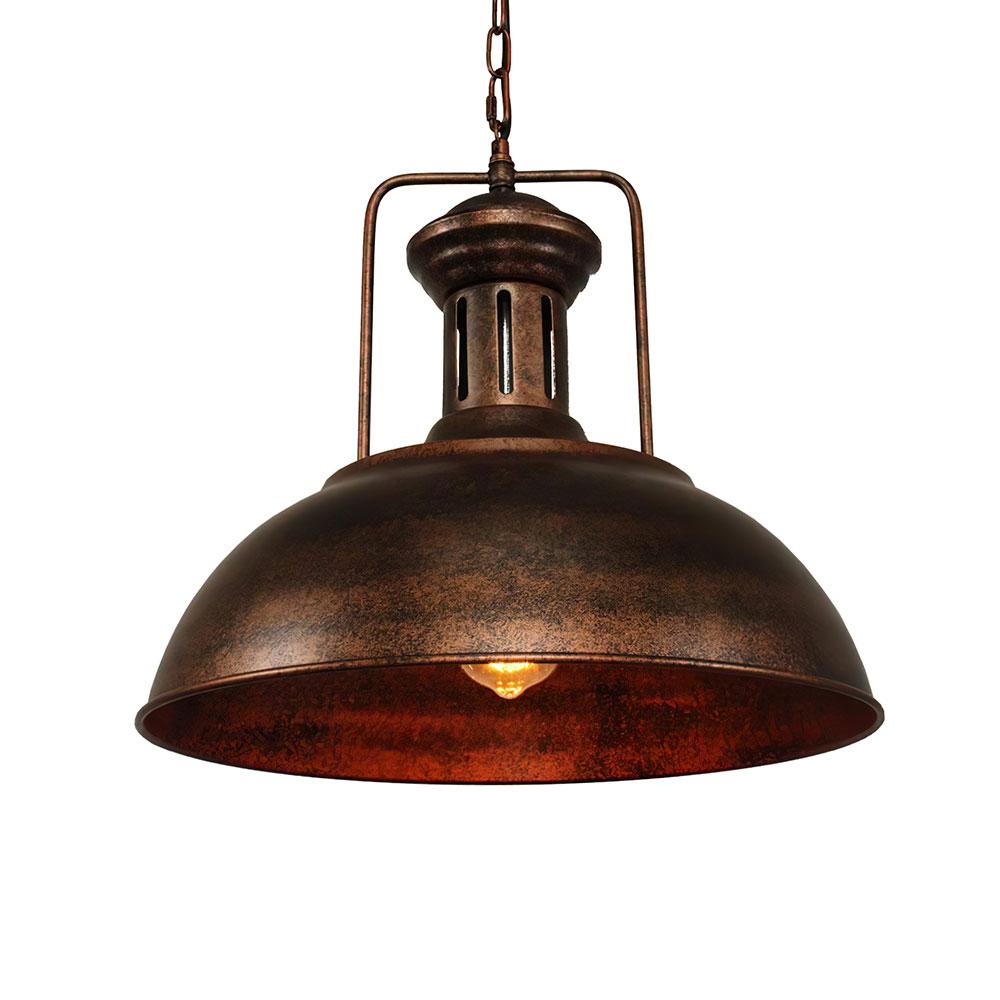 Rafferty rustic dome pendant light – in rusty bronze on white