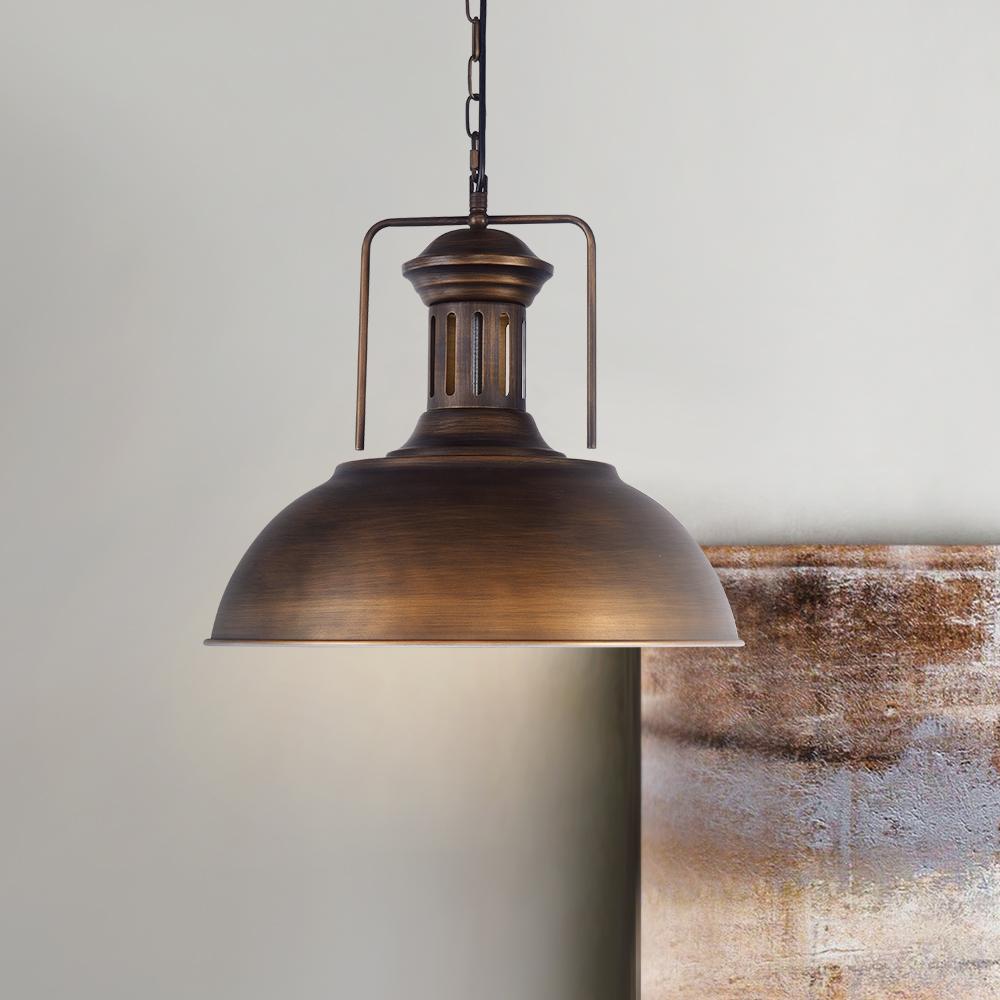 Tobias bronze dome pendant – against a concrete wall