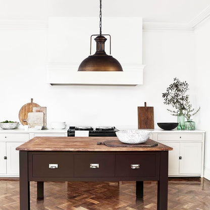 Tobias bronze dome pendant – over a wooden kitchen table