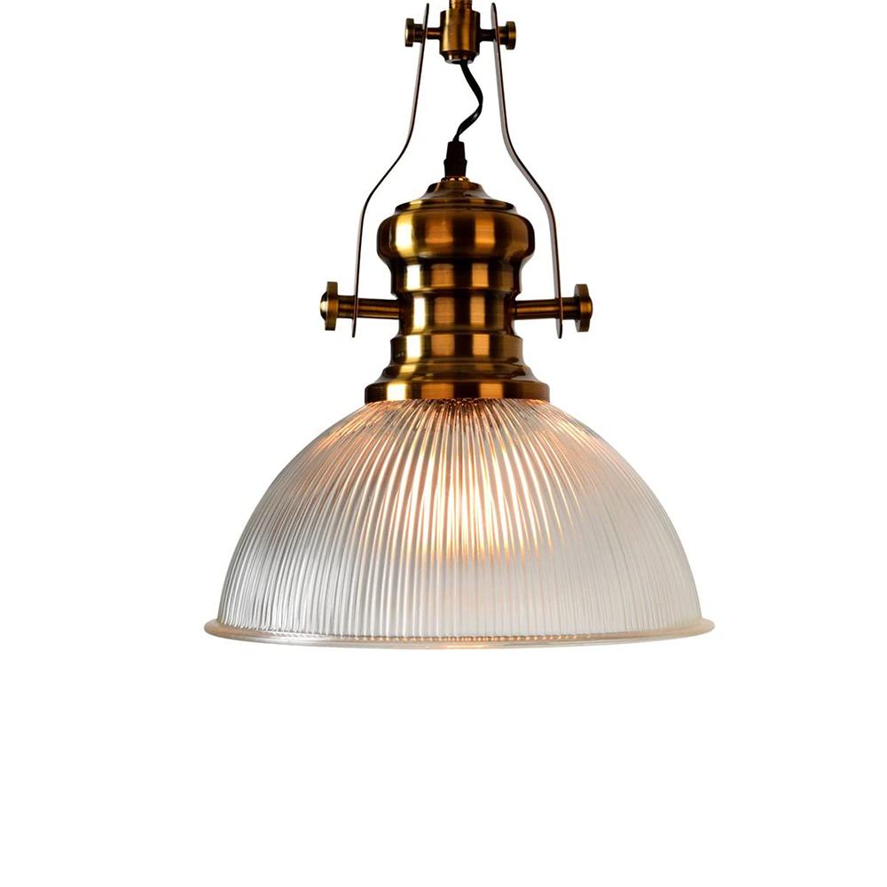 Everett ribbed glass dome pendant – on white