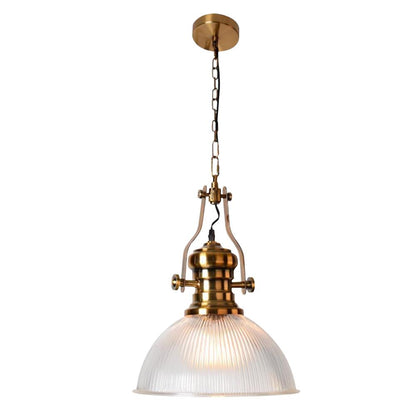 Everett ribbed glass dome pendant – on white, full length