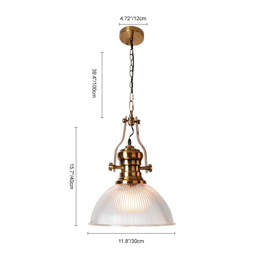 Everett ribbed glass dome pendant – size diagram