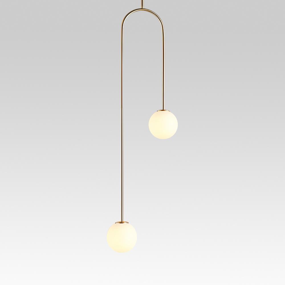 Mirabel twin globe pendant light – brass hoop with opal globes