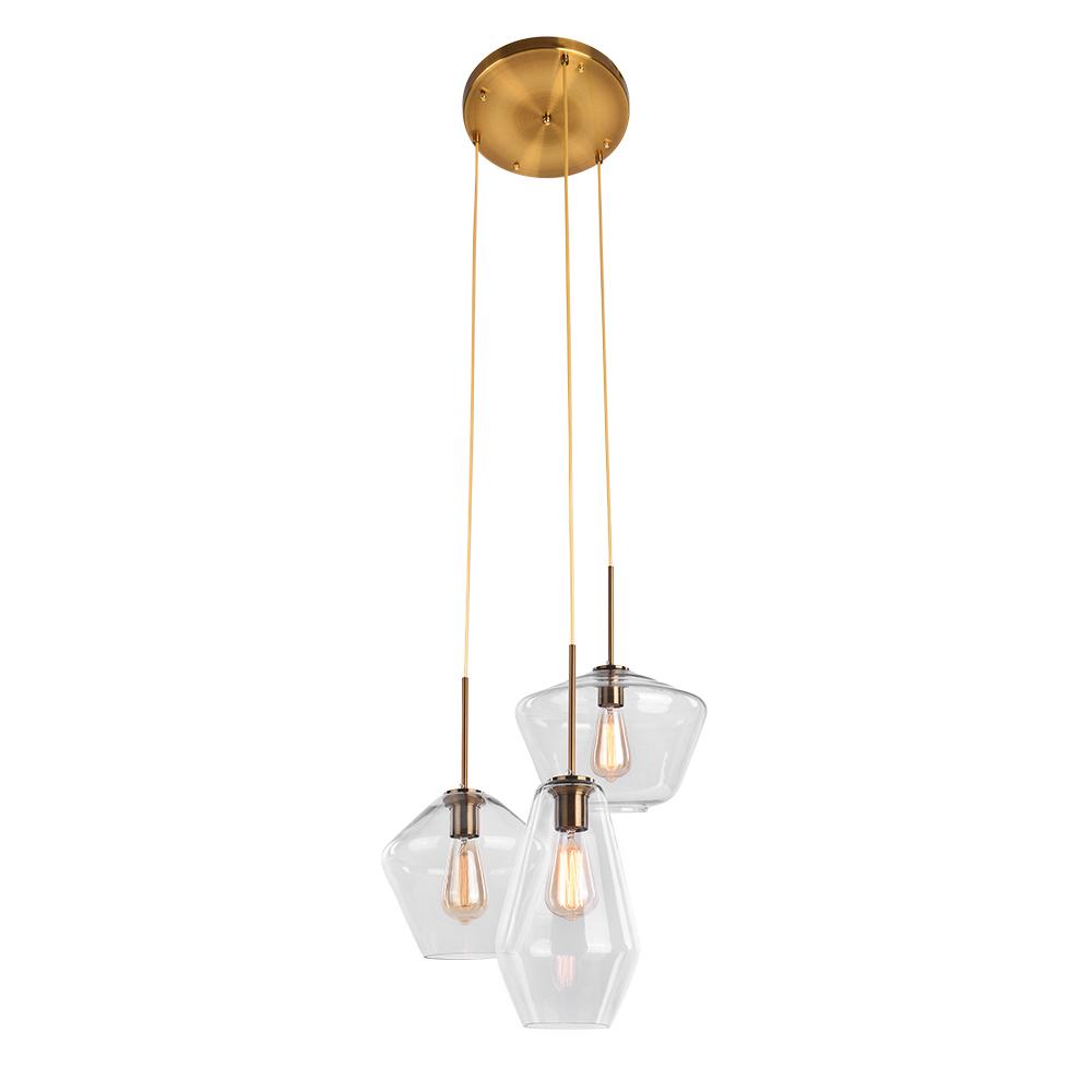 Beatrix faceted glass pendant – 3-light round canopy in clear