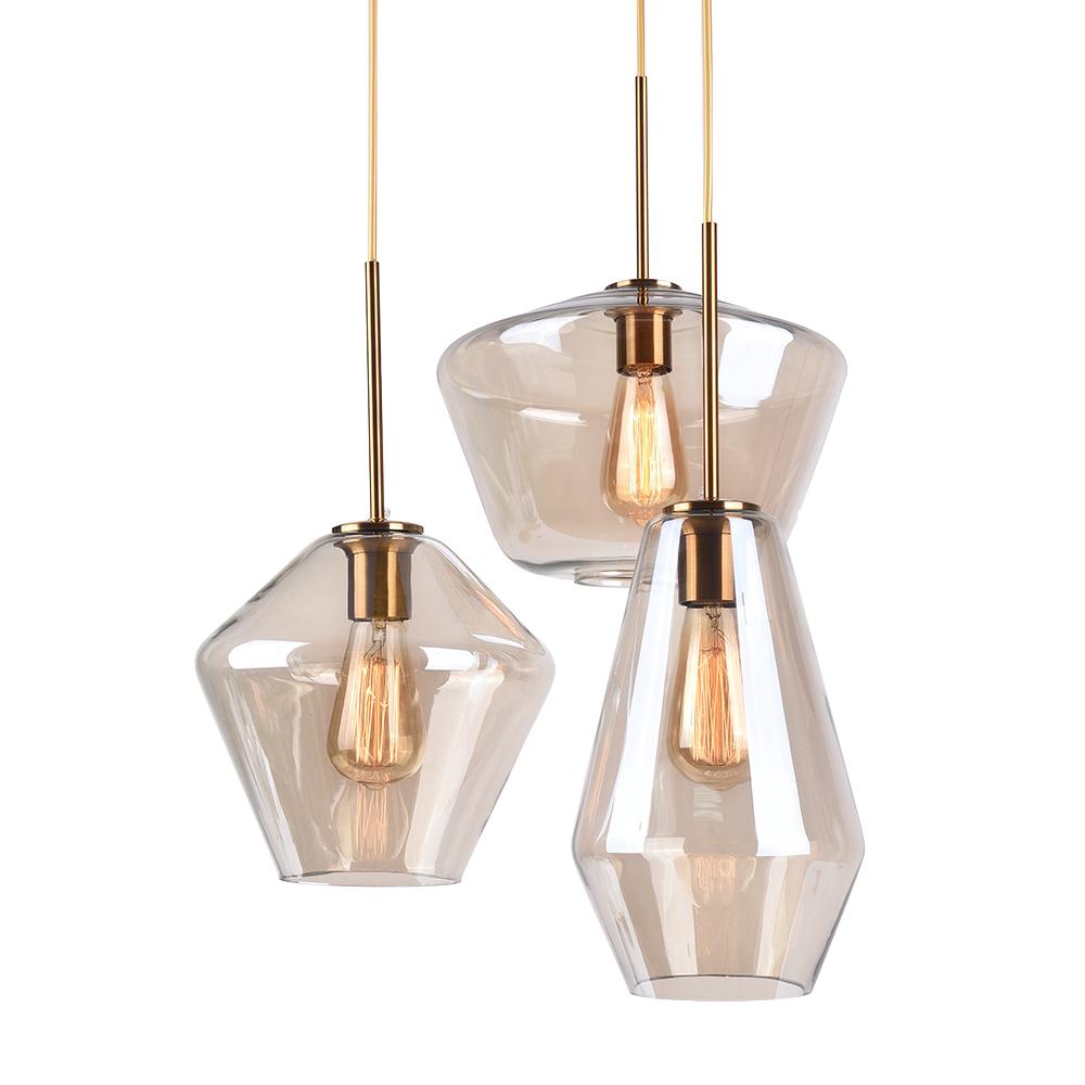 Beatrix faceted glass pendant – 3-light cluster in clear and amber