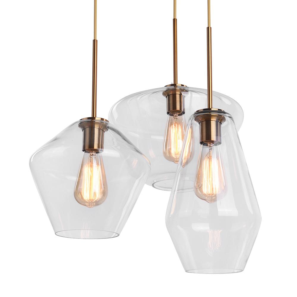 Beatrix faceted glass pendant – 3-light cluster in clear
