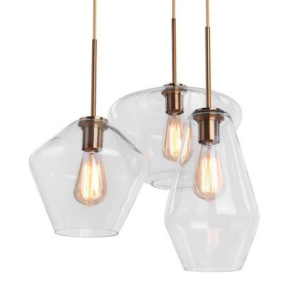Beatrix faceted glass pendant – 3-light cluster in clear