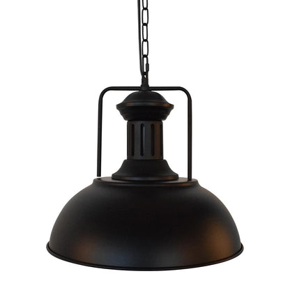 Hugo black metal dome pendant light, front view