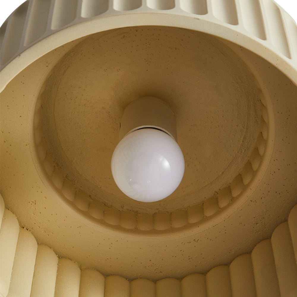 Colette ribbed resin ceiling light – diffuser underside with bulb