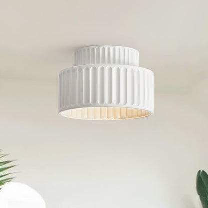 Colette ribbed resin ceiling light – in white, close view