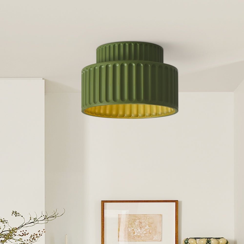 Colette ribbed resin ceiling light – in green in a room