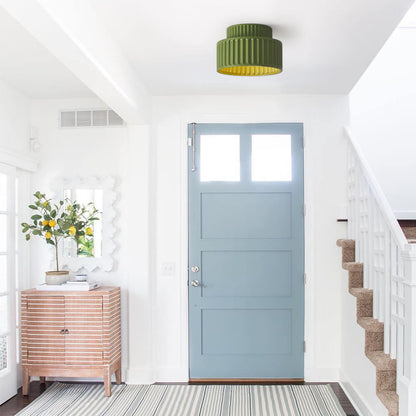 Colette ribbed resin ceiling light – in green in an entryway
