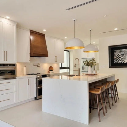 Octavia oversized dome pendant – in a bright white kitchen
