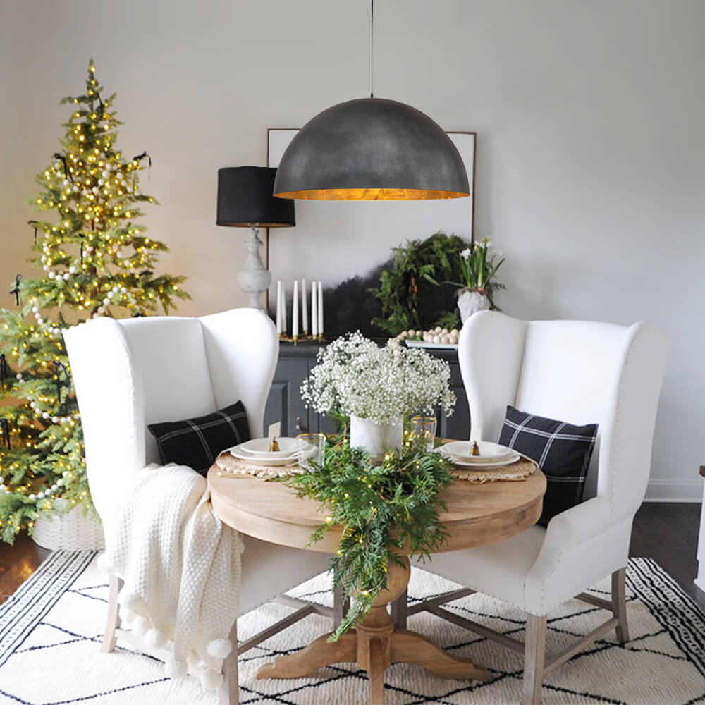 Octavia oversized dome pendant – black dome over a round table